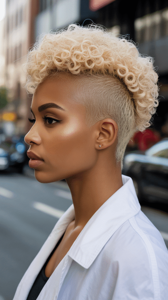 30 Curly Blonde Hairstyles for Black Women That Bring Volume & Bounce 11 Icy Blonde Curly Mohawk