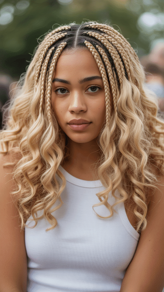 27 Stunning Blonde Braided Hairstyles for Black Women That Turn Heads 23 Blonde Tribal Braids with Curly Ends