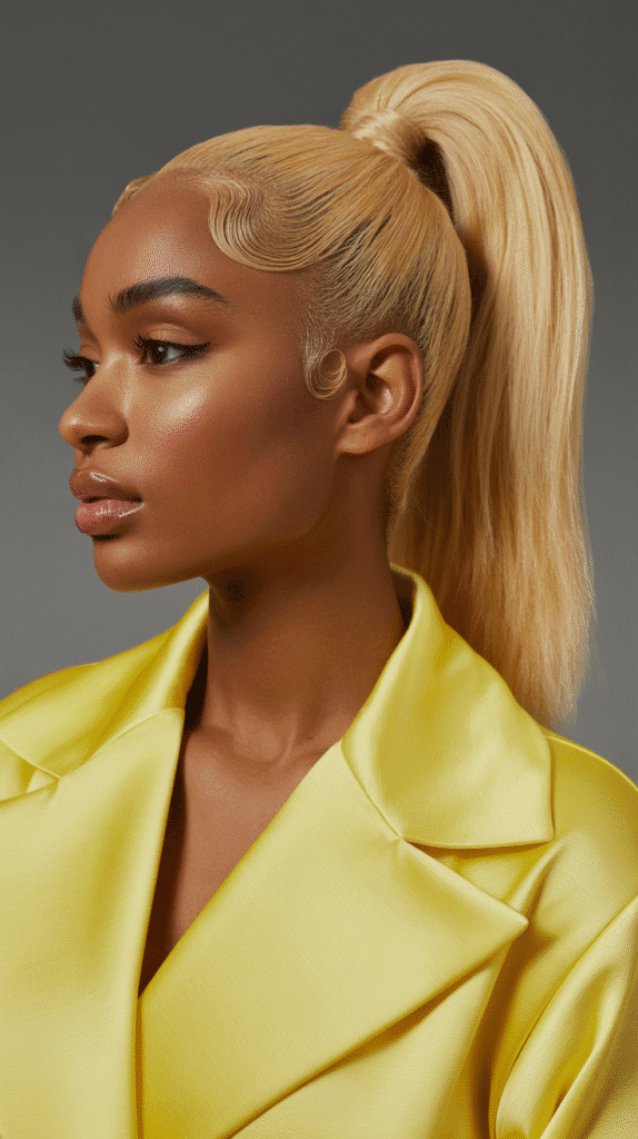 27 Short Blonde Hairstyles for Black Women That Are Totally Trendy 26 Lemon Blonde Sleek Ponytail