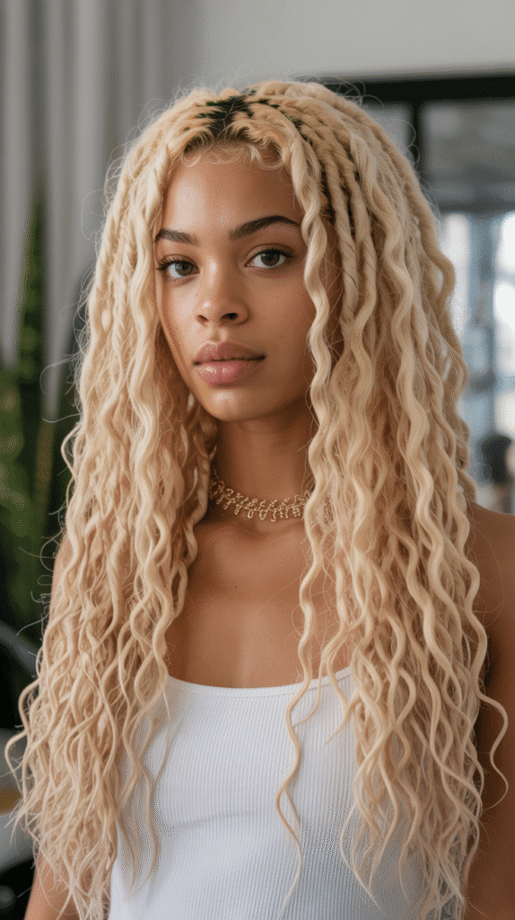 30 Curly Blonde Hairstyles for Black Women That Bring Volume & Bounce 18 Blonde Goddess Locs