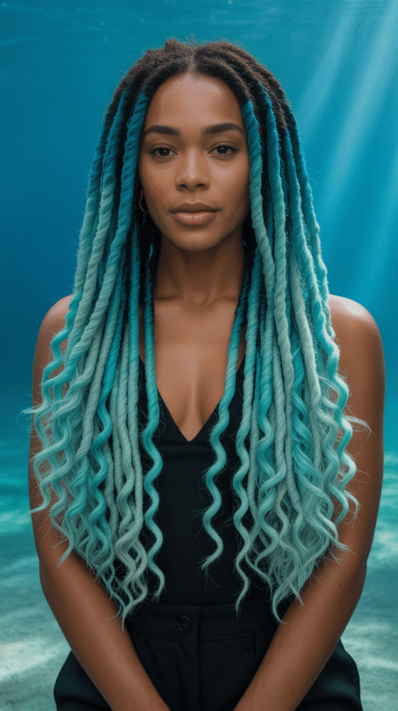 28 Gorgeous Whimsical Hairstyles for Black Women Full of Fantasy Vibes 14 Mermaid Wave Faux Locs