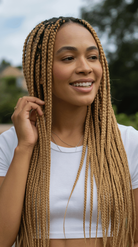 27 Stunning Blonde Braided Hairstyles for Black Women That Turn Heads 2 Knotless Blonde Braids