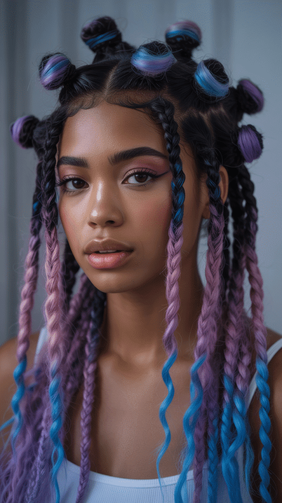 28 Gorgeous Whimsical Hairstyles for Black Women Full of Fantasy Vibes 26 Magical Ombre Bantu Knots