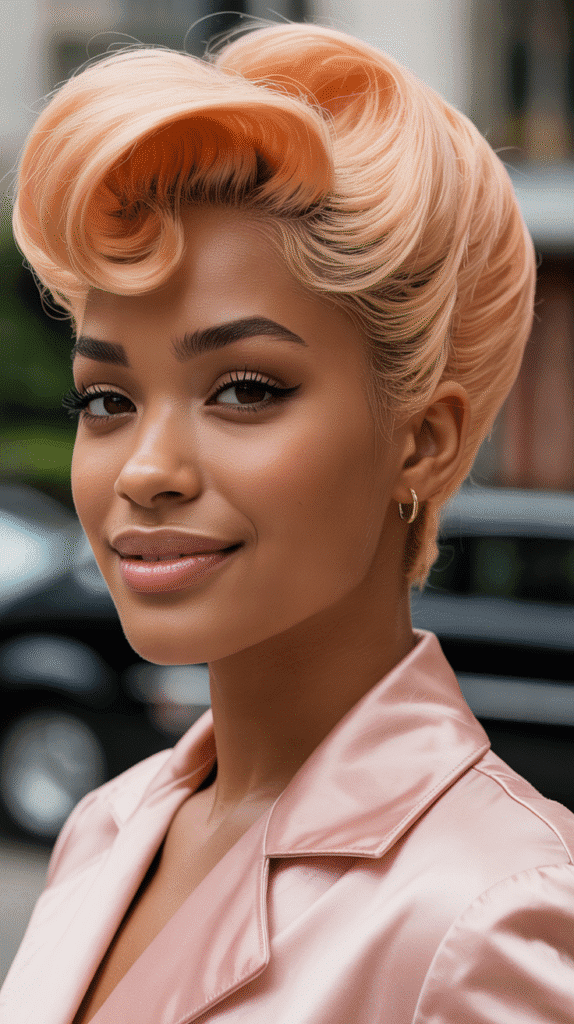 27 Short Blonde Hairstyles for Black Women That Are Totally Trendy 22 Peach Blonde Pompadour