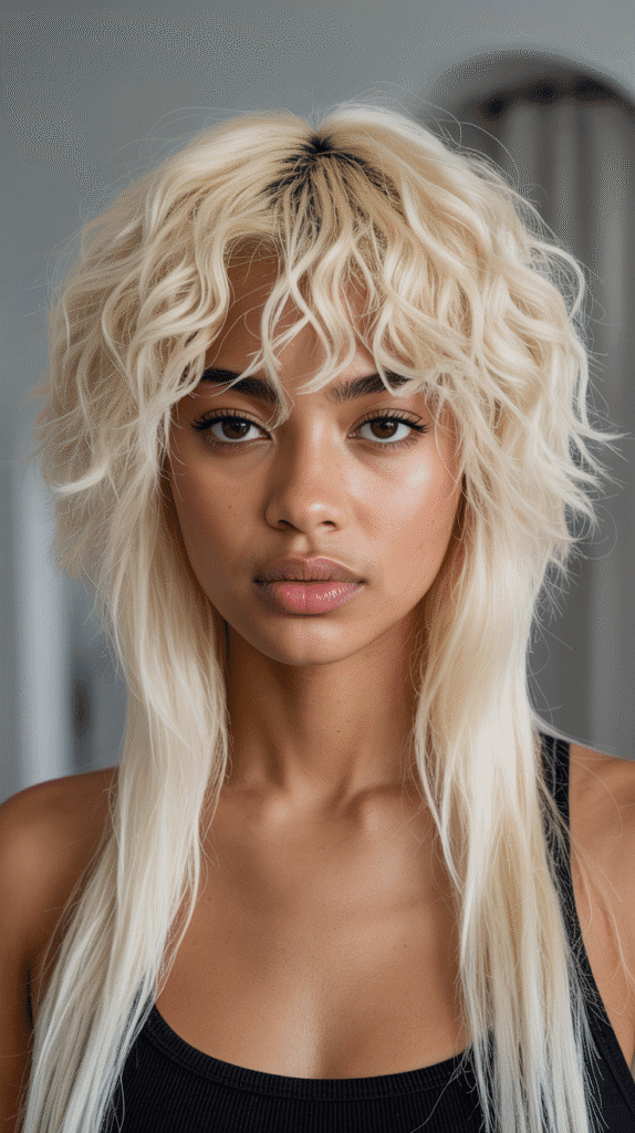 25 Blonde Crimped Hairstyles for Black Women That Stand Out 18 Crimped Blonde Bangs with Straight Hair
