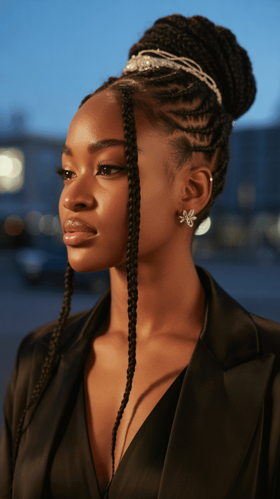 27 Chic Short Braided Hairstyles for Black Women 27 Protective Updo with Short Braids