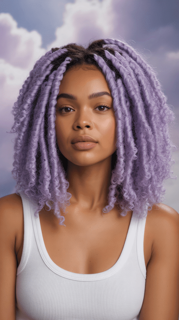 28 Gorgeous Whimsical Hairstyles for Black Women Full of Fantasy Vibes 12 Lavender Cloud Crochet Locs