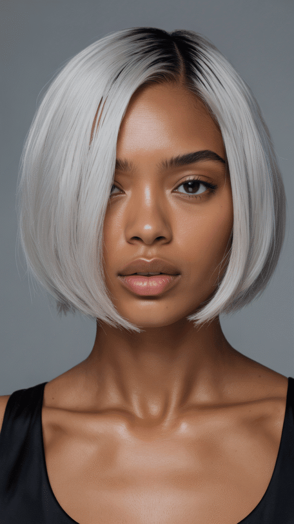 27 Short Blonde Hairstyles for Black Women That Are Totally Trendy 21 Silver Blonde Sharp Bob