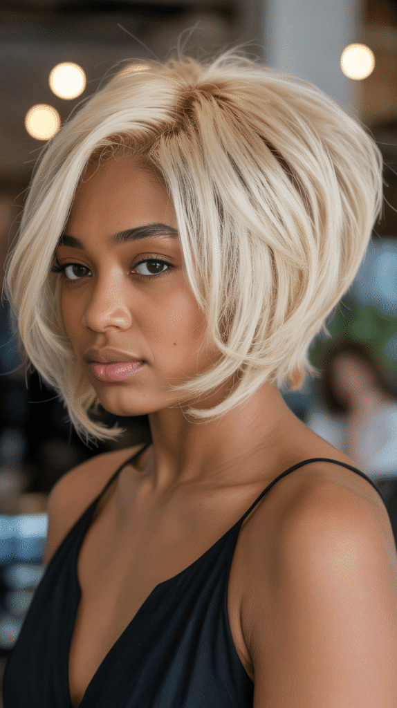 30 Fabulous Blonde Bob Hairstyles for Black Women You'll Love 11 Stacked Blonde Bob with Volume