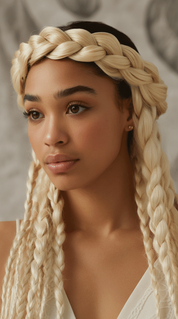 27 Stunning Blonde Braided Hairstyles for Black Women That Turn Heads 17 Blonde Halo Braid