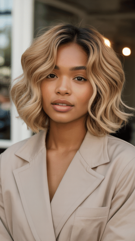 27 Short Blonde Hairstyles for Black Women That Are Totally Trendy 27 Toasted Almond Blonde Wavy Bob