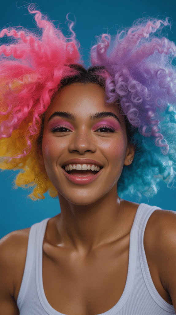 28 Gorgeous Whimsical Hairstyles for Black Women Full of Fantasy Vibes 5 Unicorn-Colored Afro Puffs