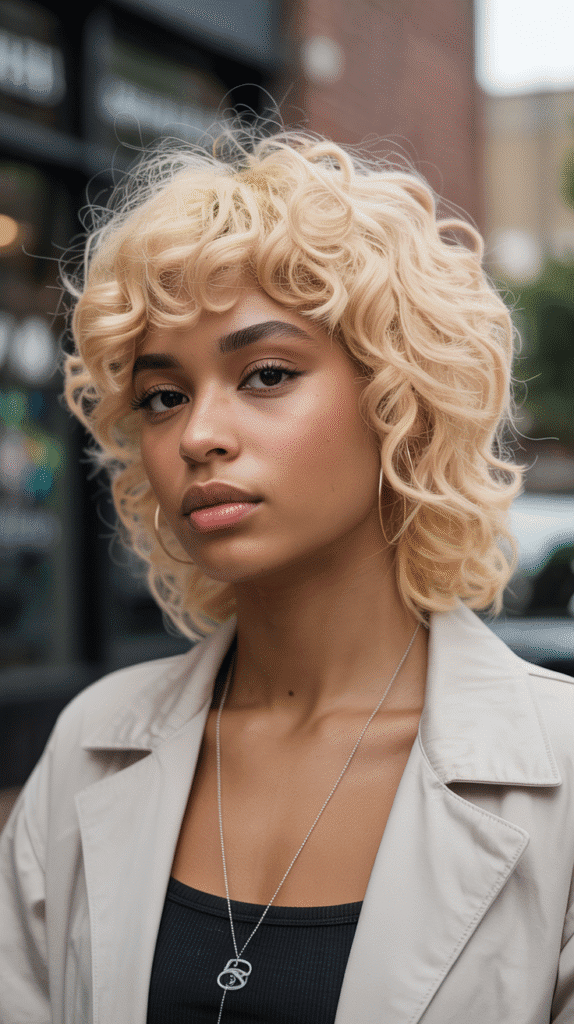 30 Curly Blonde Hairstyles for Black Women That Bring Volume & Bounce 26 Vanilla Blonde Curly Mullet