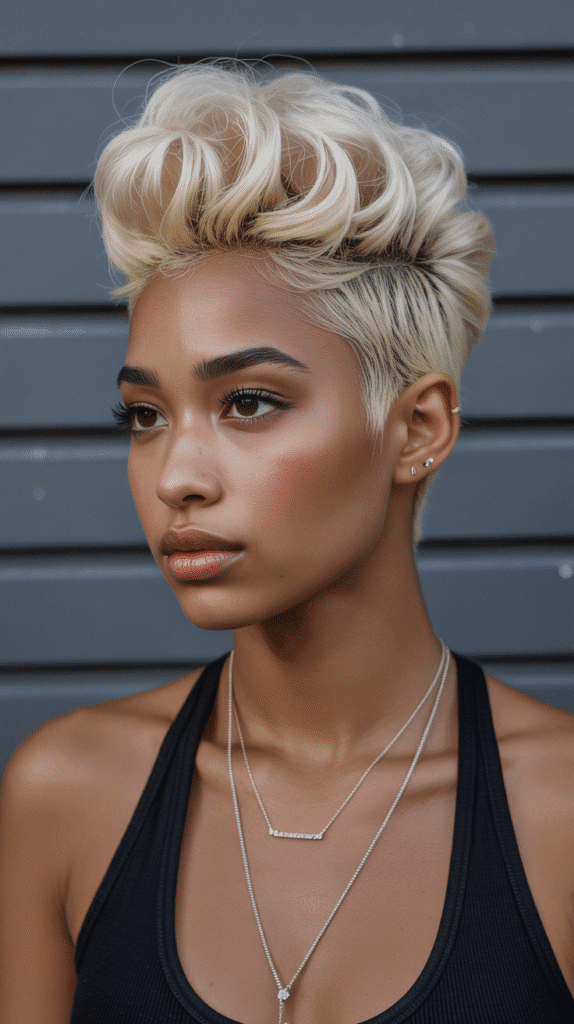 27 Short Blonde Hairstyles for Black Women That Are Totally Trendy 11 Vanilla Blonde Faux Hawk