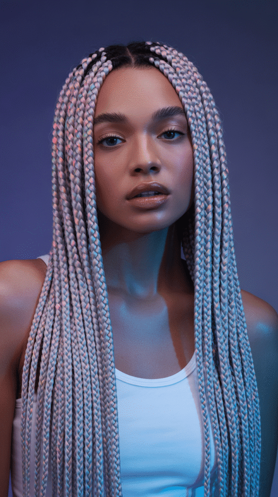 28 Gorgeous Whimsical Hairstyles for Black Women Full of Fantasy Vibes 7 Holographic Box Braids