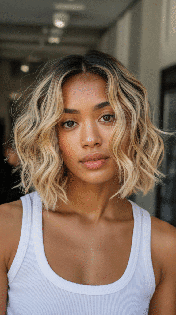 30 Fabulous Blonde Bob Hairstyles for Black Women You'll Love 10 Wavy Blonde Bob with Beach Texture