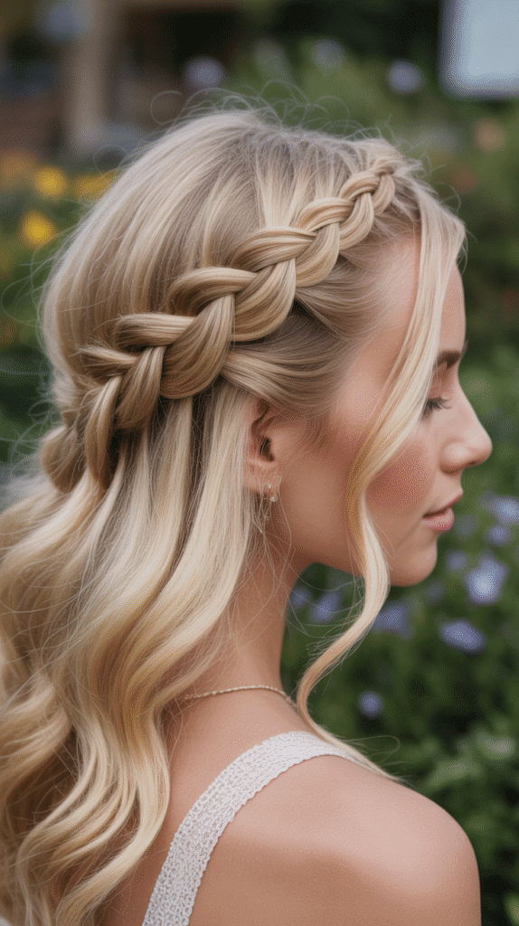 26 Stunning Whimsical Half-Up Hairstyles Perfect for Everyday Magic 2 Braided Crown Half-Up