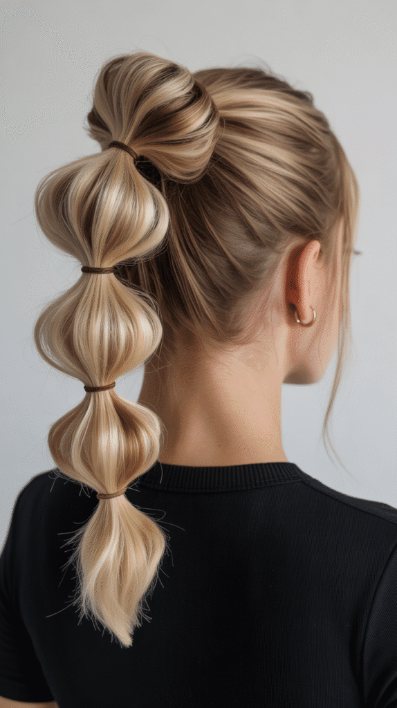 27 Elegant Whimsical Updo Hairstyles to Elevate Your Look 23 Bubble Ponytail Updo