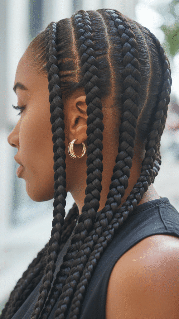 30 Easy Braided Hairstyles for Black Women 2 Jumbo Cornrows