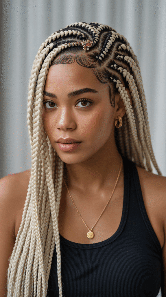 25 Chic Blonde Weave Hairstyles for Black Women This Season 24 Blonde Highlighted Fulani Braids