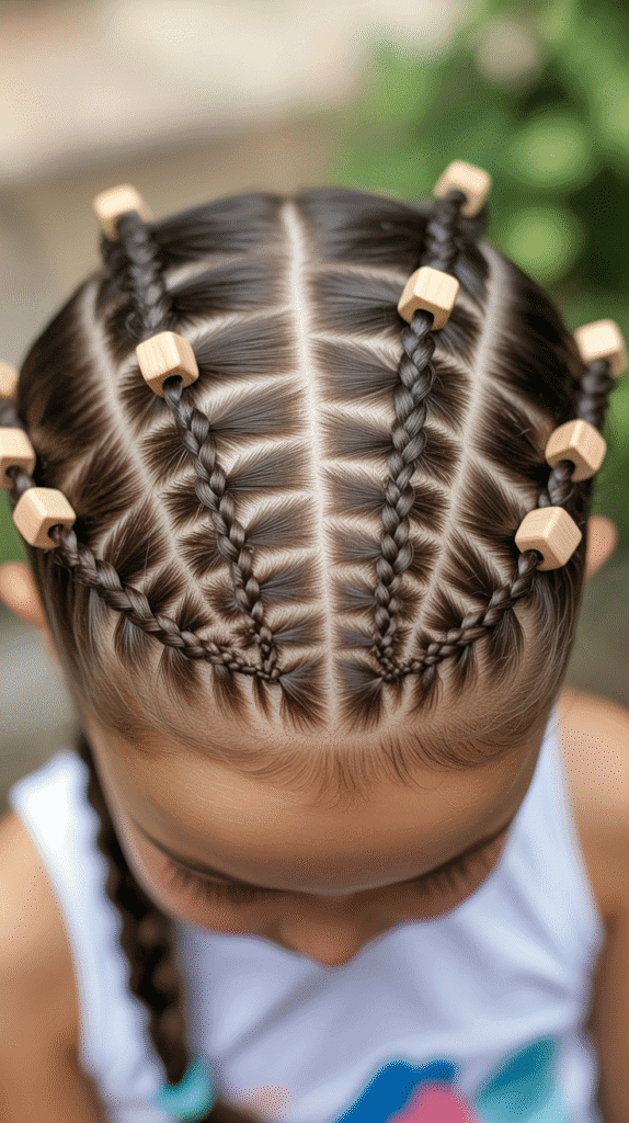 33 Fun Braided Hairstyles for Kids with Beads 25 Basket Weave Braids with Wooden Cube Beads