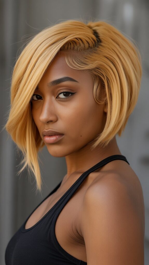 25 Chic Blonde Weave Hairstyles for Black Women This Season 16 Mustard Blonde Asymmetrical Bob