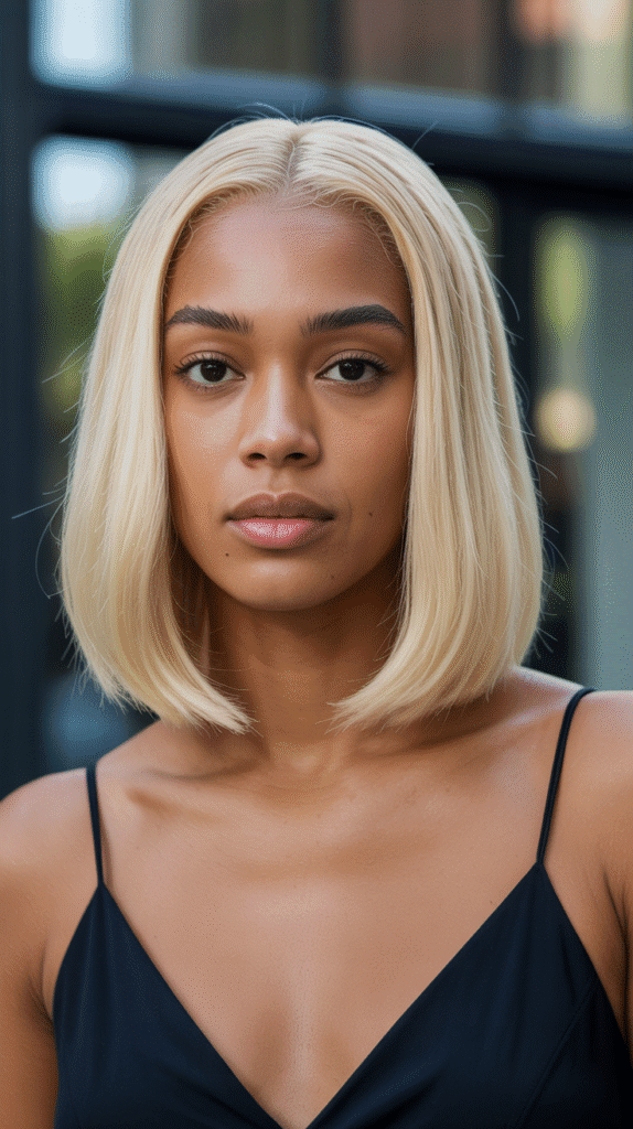 30 Fabulous Blonde Bob Hairstyles for Black Women You'll Love 8 Blunt Cut Blonde Bob at Shoulder Length