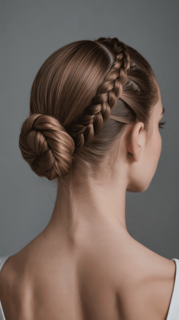 27 Elegant Whimsical Updo Hairstyles to Elevate Your Look 6 Braided Ballerina Bun