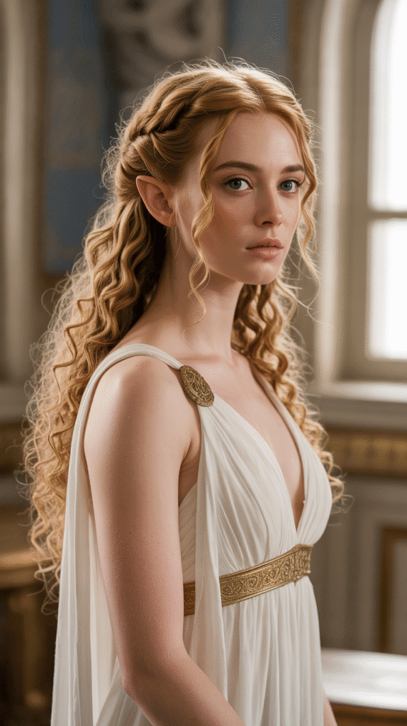 27 Gorgeous Elf Hairstyles for Curly Hair Full of Fantasy Charm 26 Grecian-Inspired Twisted Updo with Curly Tendrils
