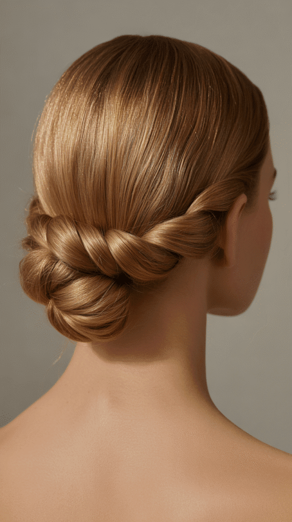 27 Chic Whimsical Hairstyles for Straight Hair That Add a Touch of Grace 6 Low Twisted Chignon