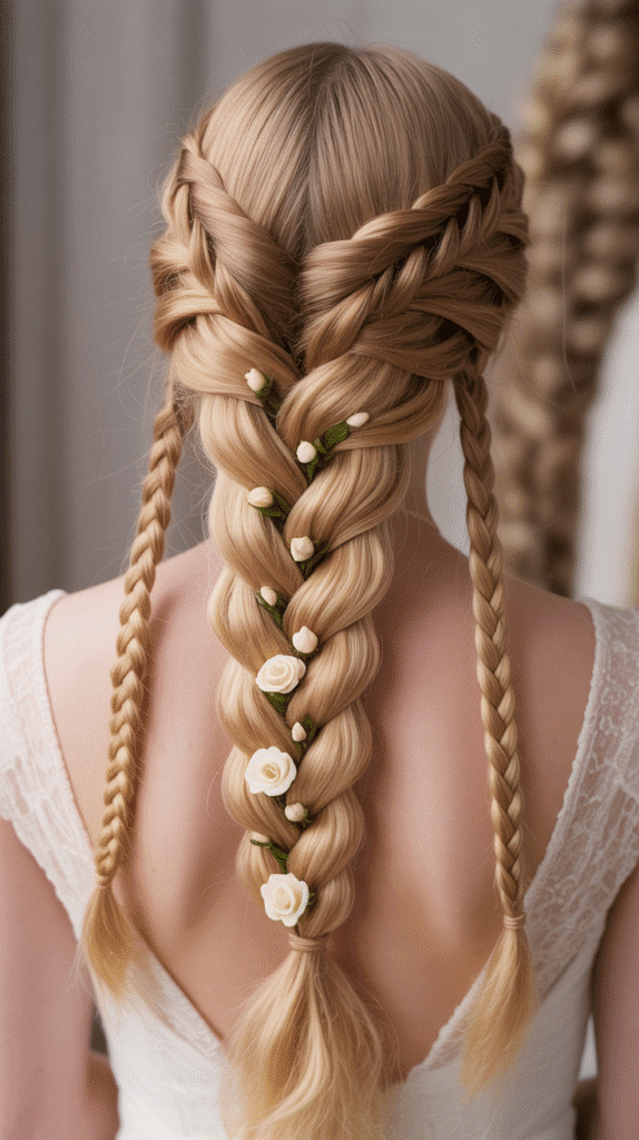 25 Step-by-Step Elf Hairstyle Tutorials Anyone Can Try 24  Ladder Braid with Flowers