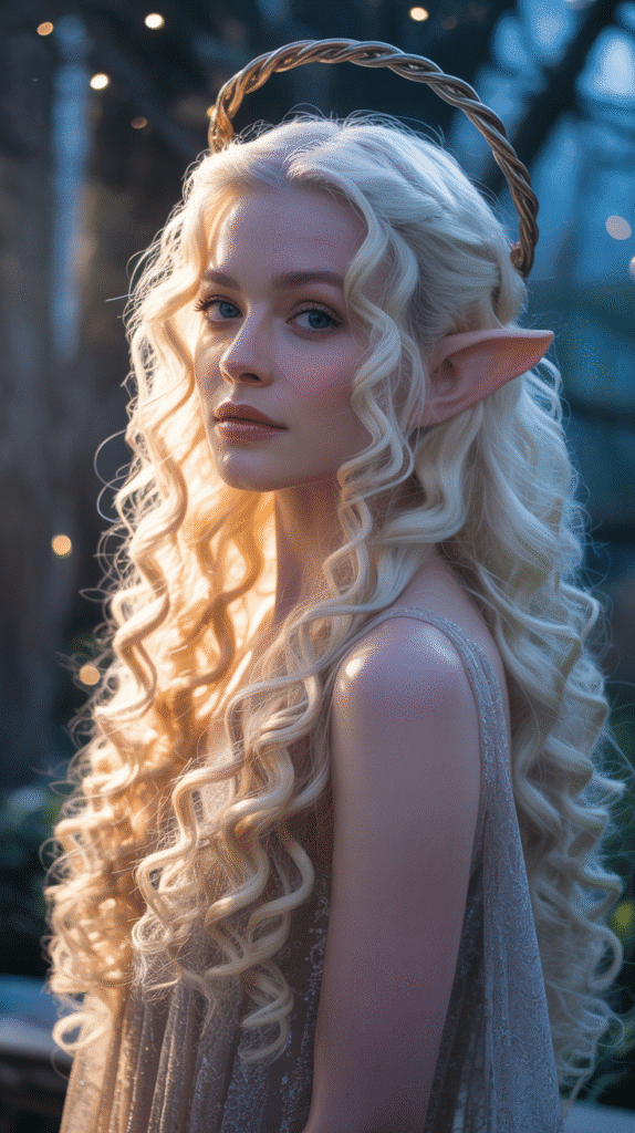 27 Gorgeous Elf Hairstyles for Curly Hair Full of Fantasy Charm 11  Twisted Halo with Cascading Ringlets
