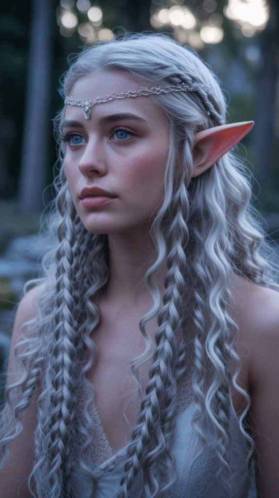 27 Gorgeous Elf Hairstyles for Curly Hair Full of Fantasy Charm 21 Double Waterfall Braids with Intertwined Sections