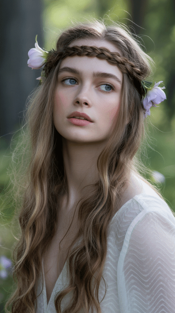 30 Elegant Elf Hairstyles for Long Hair Straight Out of a Fairytale 1 Classic Elven Half-Up Crown Braid