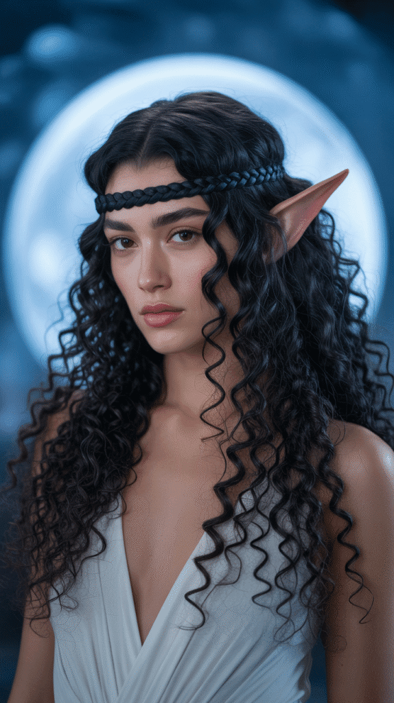 27 Gorgeous Elf Hairstyles for Curly Hair Full of Fantasy Charm 17  Braided Headband with Maximum Volume