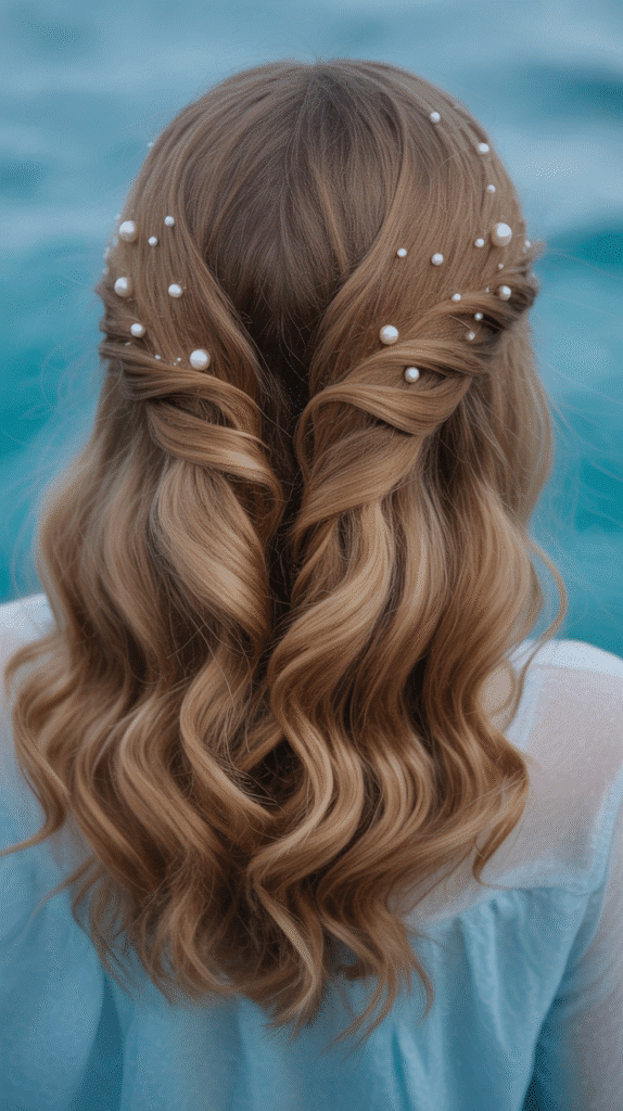 30 Step-by-Step Whimsical Hairstyle Tutorials Anyone Can Try 2 Mermaid Waves with Pearl Accessories