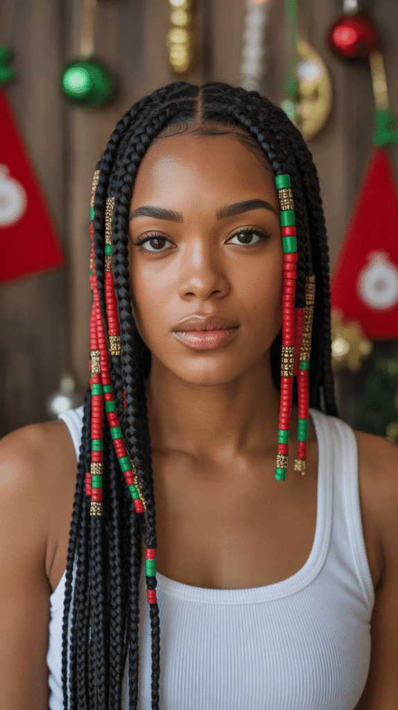 27 Festive Christmas Hairstyles for Black Girls That Shine Bright 20 Fulani Braids with Holiday Beads