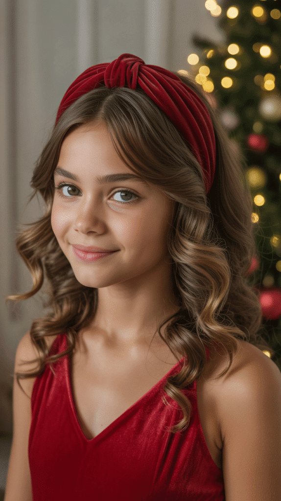 25 Easy Christmas Hairstyles for Kids You Can Do in Minutes 4 Festive Ribbon Headband Curls