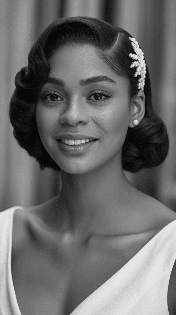 25 Breathtaking Winter Wedding Hairstyles for Black Brides 5 Vintage Finger Waves with Side Part