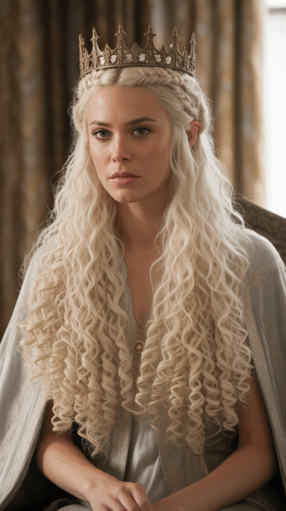 27 Gorgeous Elf Hairstyles for Curly Hair Full of Fantasy Charm 19  Crown Braid with Center Part and Cascading Curls