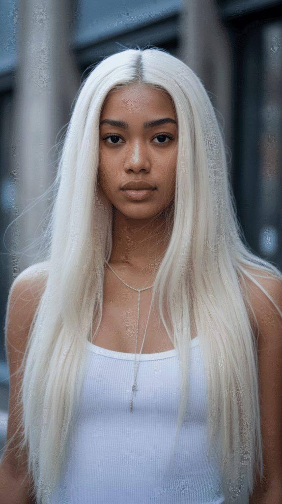 30 Gorgeous Blonde Wig Hairstyles for Black Women You Need to Try 7 Ice Blonde Long Straight With Middle Part
