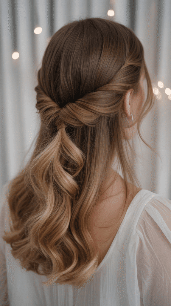 28 Enchanting Whimsical Hairstyles for Long Hair Perfect for Any Occasion 4 Twisted Half-Up Half-Down Style