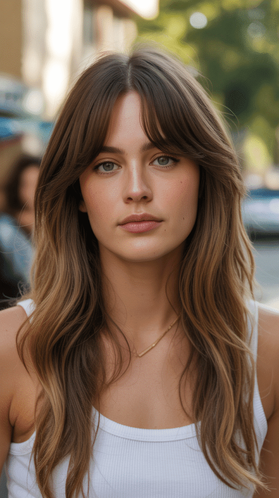  Long Layers with Curtain Bangs