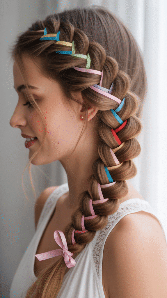 28 Enchanting Whimsical Hairstyles for Long Hair Perfect for Any Occasion 26  Loose Side Braid with Ribbon