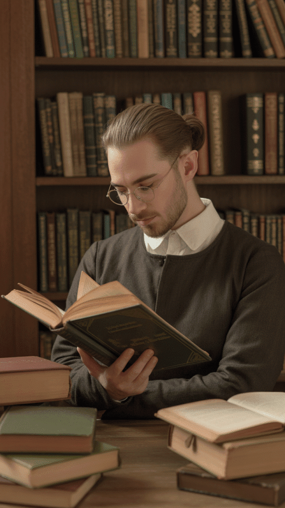 26 Cool Elf Hairstyles for Male Elves Inspired by Fantasy Worlds 16 The Scholarly Low Ponytail