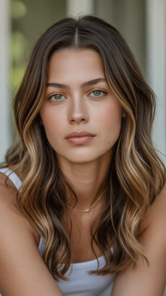 26 Flattering Hair Colors for Pale Skin with Green Eyes That Turn Heads 9 Caramel Highlights: Subtle Sun-Kissed Dimension