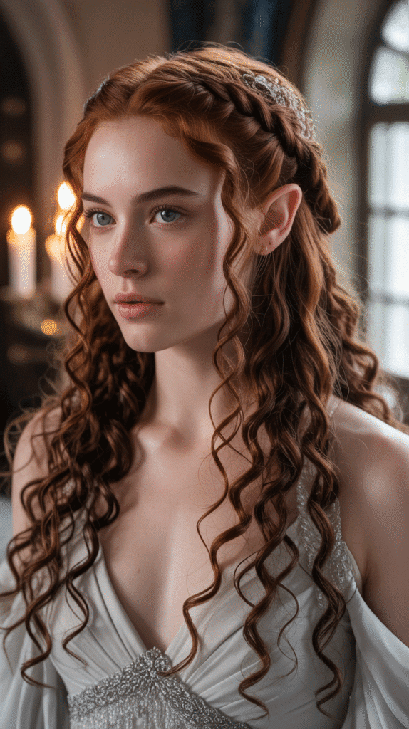 27 Gorgeous Elf Hairstyles for Curly Hair Full of Fantasy Charm 9  Intricate Side Braid with Curl Framing