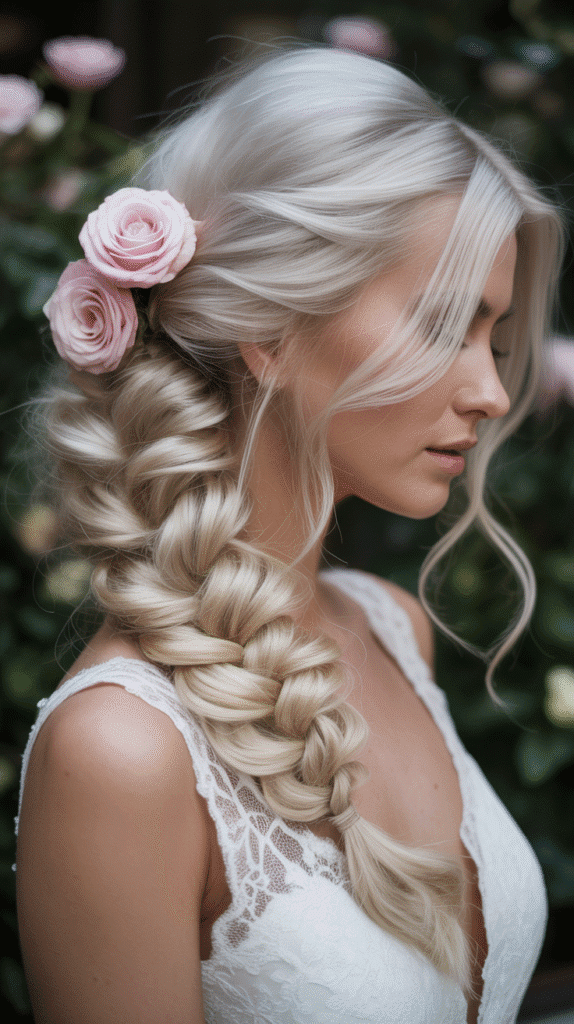 25 Romantic Whimsical Wedding Hairstyles for a Magical Bridal Look 18  Voluminous Side Braid
