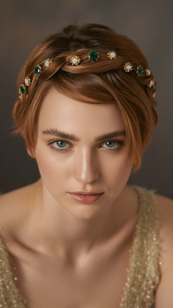 27 Magical Elf Hairstyles for Short Hair Perfect for Cosplay or Holidays 12 Twisted Crown with Jeweled Pins