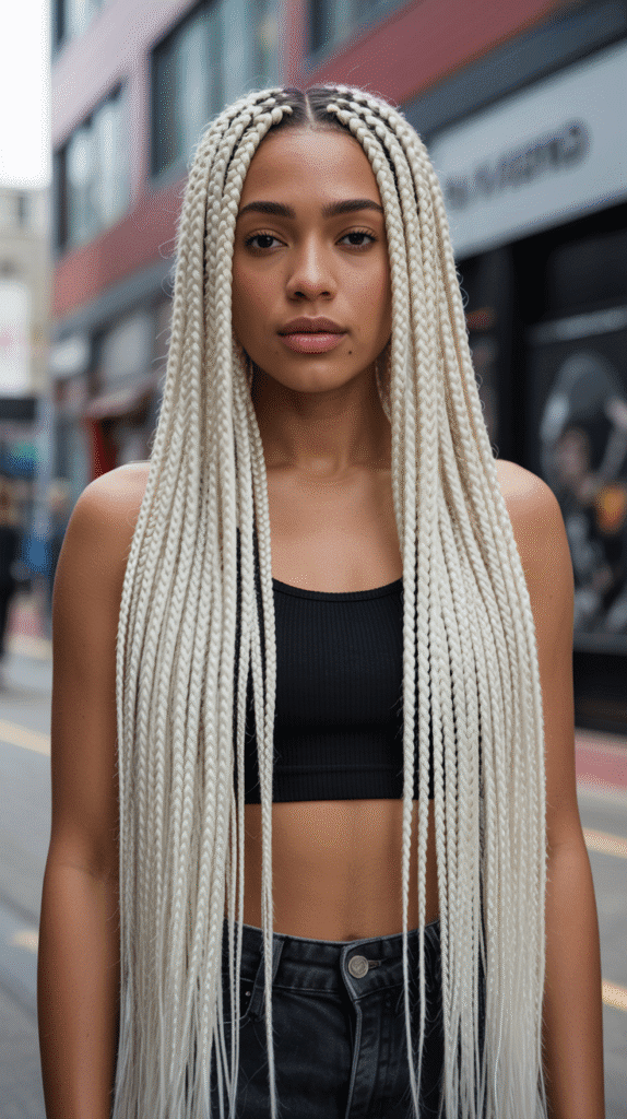 30 Long Blonde Hairstyles for Black Women That Slay All Year 2 Platinum Blonde Box Braids